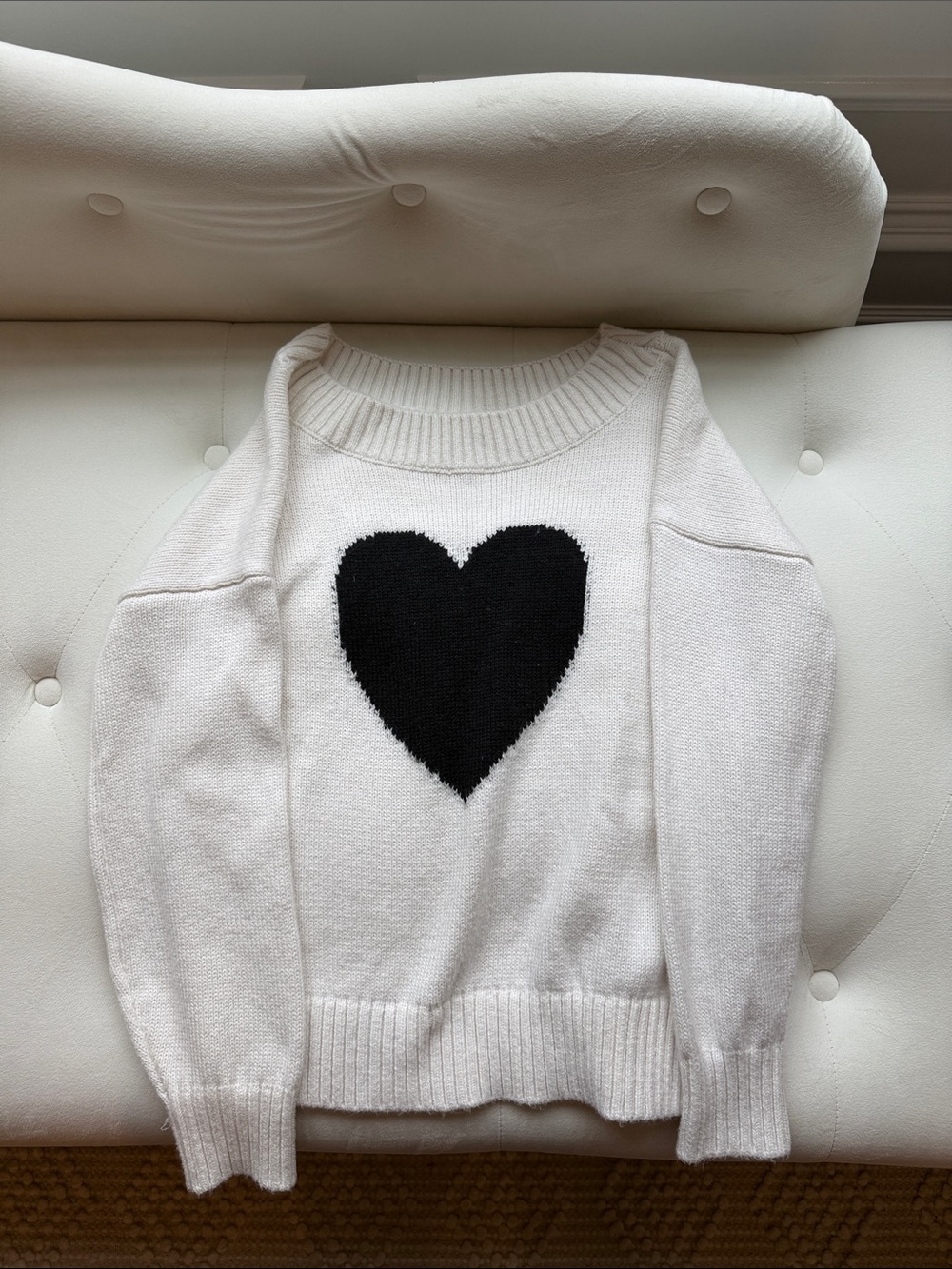 abercrombie kids White Sweater with Black Heart Motif
